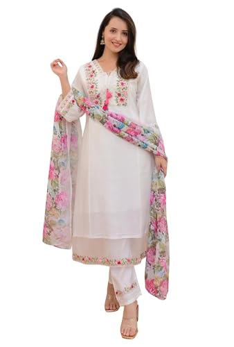 Image of Women's Kurta Set Viscose Silk Embroidery A-line Kurta Pant Salwar Suit Set Kurta Set for Women
