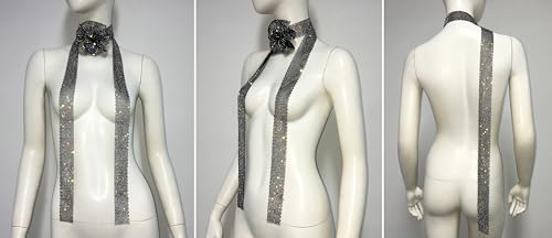 Women Rhinestone Skinny Scarf Flower Rose Shiny Crystal Fashion Thin Long Neckscarf Neck Tie Choker for Party4