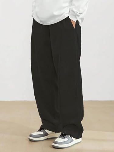 Image of The Goal Studio Men's Premium Corduroy Wide-Leg Trousers | Retro Textured Baggy Sweatpants | Korean Minimalist Relaxed Fit Joggers | Stretchable Lower | Y2K