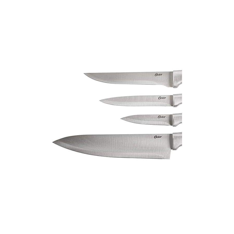 Oster-Baldwyn-22-Piece-Stainless-Steel-Cutting-Kitchen-Knife-Cutlery-Set-with-Swivel-Block-Holder-and-Knife-Sharpener-Brushed-Satin Oster Baldwyn High-Carbon Stainless Steel Kitchen Knife Cutlery Block Set, 22-Piece, Brushed Satin