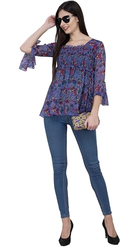 Image of POPWINGS Printed Chiffon Peplum Tops for Women