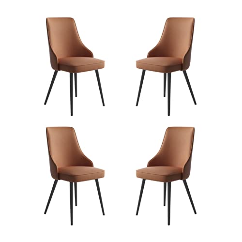 SJIALEN Living Room Side Chairs Set of 4, Black Legs Lounge Counter Chairs PU Leather Water Proof Kitchen Dining Chairs Kitchen Chair (Color : Dark Coffee Color, Size : Black feet)