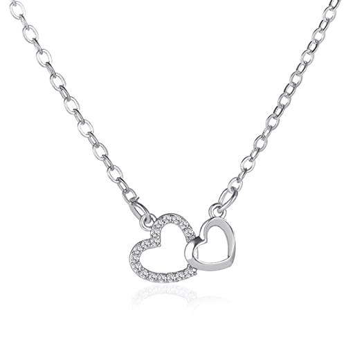 TSLRSA 1 Pcs Collana da donna in argento sterling con doppio cuore e diamanti, ciondolo da donna con doppio cuore, zircone quadrato 5A, regalo da donna