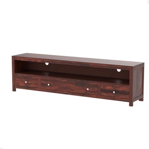 Image of Louis Rosewood Sheesham Solid Wood TV Entertainment Unit | Wooen TV Cabinet Living Room & Office (Finish Color - Natural Teak Finish)
