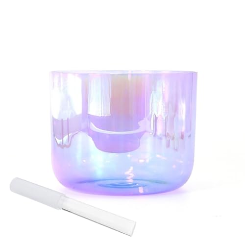 8 Inch Purple Clear Alchemy Crystal singing bowl, Chakra Bowl Sound Bowl Chime Bowl, Gift For Yoga Meditation & Sound Healing, With Free Acrylic Striker & O-ring(E Note)