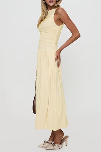 Image of Womens Summer Casual Midi Maxi Dress 2026 Sleeveless Ruched A Line Flowy Cocktail Wedding Guest Beach Long Sundress