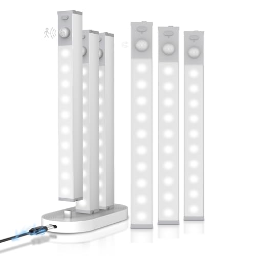GOODEA Luz de Armario con Sensor de Movimiento 18cm con Estación de Carga, 6 Piezas Luces para Armarios Interiores,Luz Led Recargable para Ropa Interior