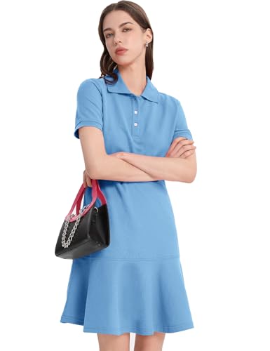 Image of Flygo Womens Polo Dress Summer Short Sleeve Ruffle T Shirt Dress
