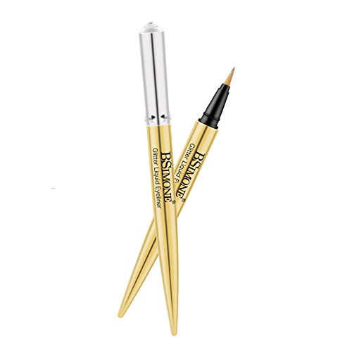 BELLESKY Glitter Liquid Eyeliner Pen Smooth and Waterproof Shiny Ink Liner with Quick Drying Formula and Ultra-Fine Felt Tip (Yellow, 1.5ml)
