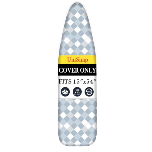 Image of UniSimp Ironing Board Cover and Pad 15 inchx54 inch Extra Thick Natural Cotton, Scorch and Stain Resistant Padding, Standard Size Iron Board Cover with Fasteners Heavy Duty Elastic Edge, Heatproof Checkered
