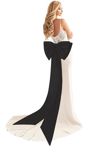 Amazon.com: Ayervici Women's Detachable Large Bow Train for Wedding Formal Dress  Big Satin Double Knot Waist Sash Belt Sweep Train for Formal Party(Black) :  Clothing