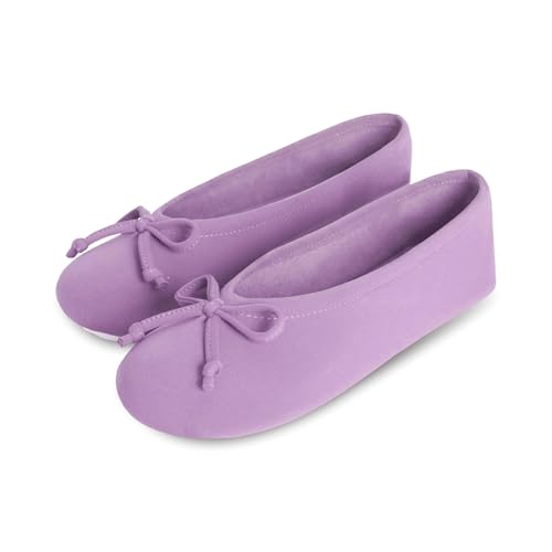 Image of Isotoner Women's Stretch Ballerina Slippers Soft House Shoes with 4 Way Stretch Fit, Bow Detail & Leather Sole
