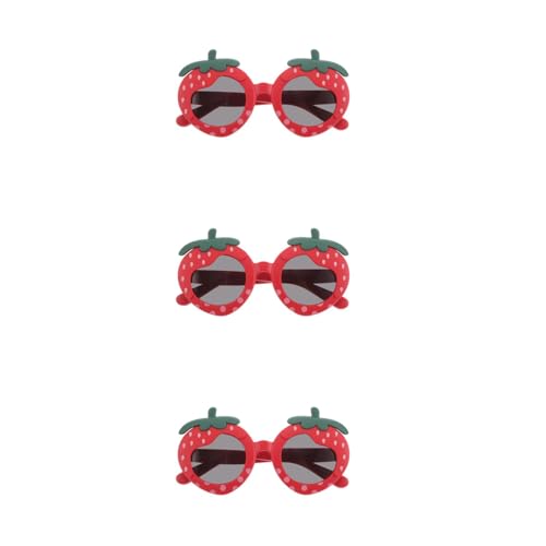 LUOZZY 3pcs Kids Cartoon Strawberry Shape Sunglasses with Silicone Soft Frame for Summer Beach Outdoor Fun Girls