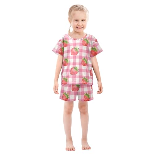 ALAZA Plaid Strawberry Pajamas Short Sleeve 2 Piece Sleepwear Top and Bottom Pajama Set Unisex3