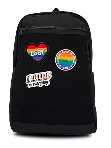 Unisex Large Black Backpack with LGBT Sticker & Patches Area, Ideal for Laptop, Travel & Work, Includes 3 Rainbow Flag and Pride Stickers and Patches