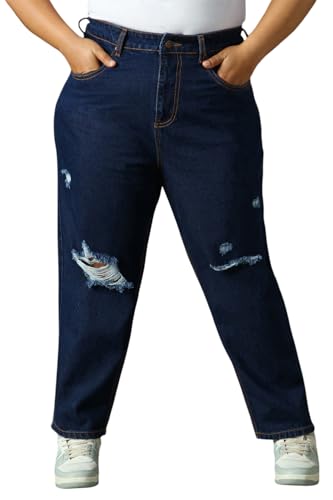 Image of High Star Plus Size Women Cotton Washed Mom Fit High-Rise Jeans