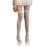 Gissroys Sheer Patrón Patchwork Medias De Mujer Con Lindos Arcos De Cinta Cebo Rodilla Medias Opacas Medias De Vinos, Leche fina y blanca, Talla única