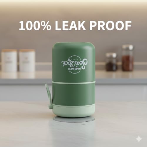Image of 780ml Stainless Steel Lunch Box with Spoon, Handle, Leak Proof Small Container for Snack, Diet & Prep Food, Stackable Stainless Steel 2 Tier Men's Lunchbox for Work (Green)