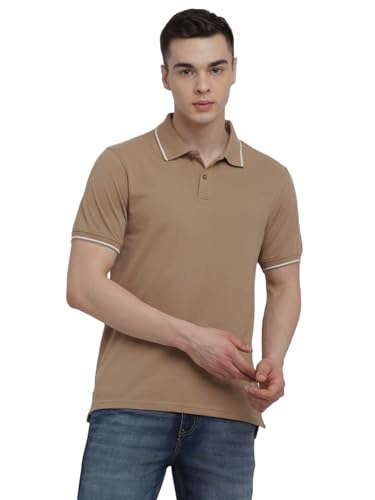 Image of Deniklo Cotton Rich Half Sleeve Regular Fit Solid Polo Tshirt for Men (DK803-L Tiger's Eye)