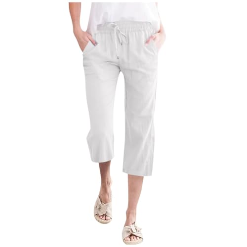 Pantalon femme en lin léger coupe 3/4 fluide style pantacourt été