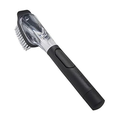 KitchenAid Soap Dispensing Sink Brush with Easy to Fill Handle, Nylon Bristles for Tough Cleaning, Comfort Grip Handle for Non Slip Grip, Black