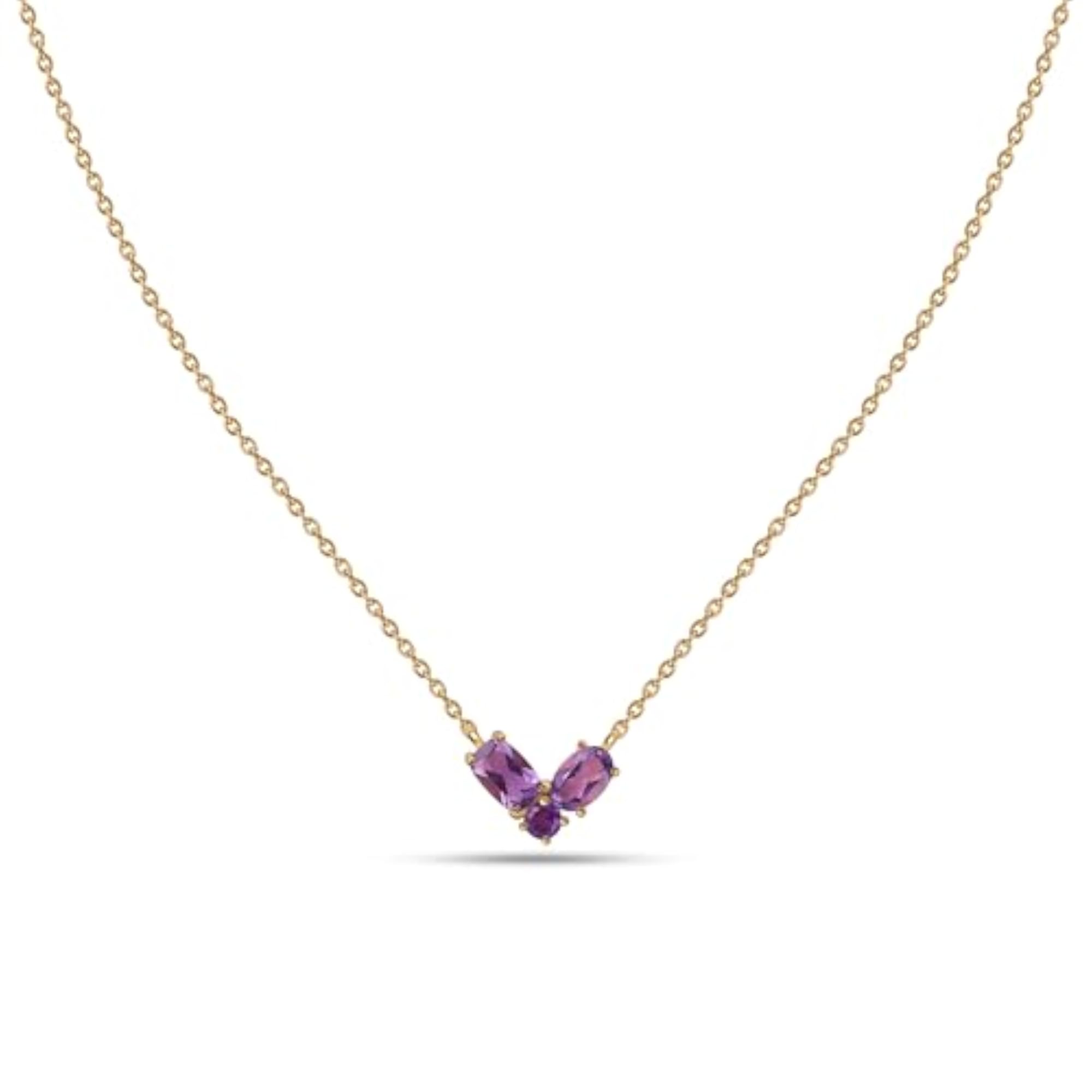 Women's 925 Silver 18K Gold Plated Natural Purple Amethyst Trio Necklace