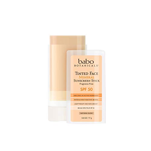 Babo Botanicals Tinted Moisturizing Face Mineral Stick Sunscreen Spf 50 With 70+ Organic Ingredients, Unscented, 0.6 Ounce #TOP3