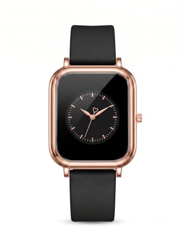 Image of Premium Rose Gold Square Analog Watch for Women & Girls | Stylish Stainless Steel Strap | Elegant Heart Second Hand | Trendy Ladies Wrist Watch under 500 | Square Case Design | Perfect for Casual | Affordable Fashion Watch for Girls
