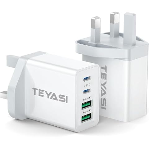 TEYASI 2-Pack USB C Charger with 4 Ports Cover