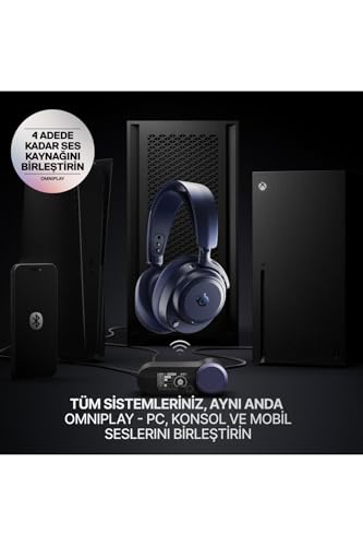 Image of SteelSeries Arctis Nova Pro Omni - Hi-Res Wireless Gaming Headset, 96kHz /24bit, ANC, ClearCast Pro Mic, AI Noise Rejection, Mobile App, Mix 2.4GHz + BT, OmniPlay PC+PlayStation+Xbox - Midnight Blue