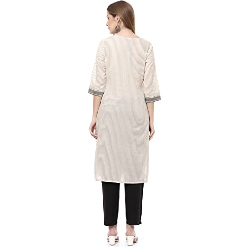 Image of Rangriti Off White Poly Cotton Straight Kurta for Women
