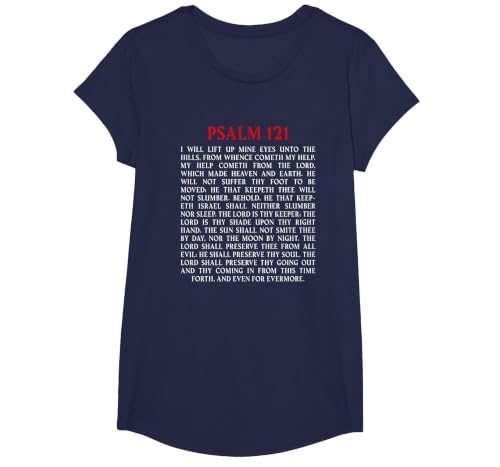 Psalms 121 Full KJV Bible Verse Protection & Safety Blessing T-Shirt, Girls, Navy Blue, Large