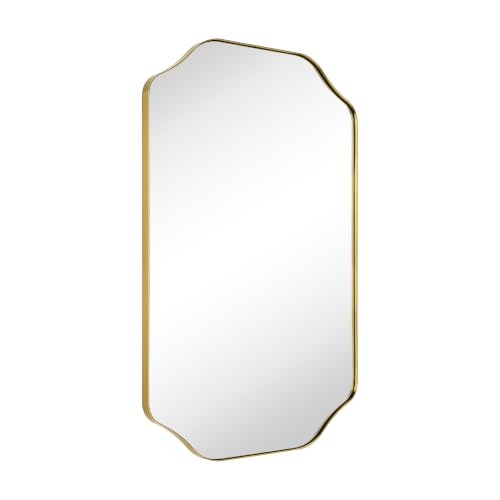 Image of TEHOME Scalloped Gold Bathroom Mirror Decorative Brushed Brass Metal Framed Irregular Bathroom Vanity Mirror 24x36''