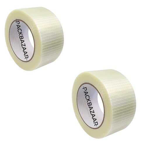 Image of Cross Filament Strapping Tape, 2 Inch x 50 Meter, Heavy Duty Transparent Reinforced Fiberglass Tape. (2 inch, 2)