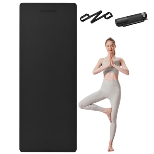YOTTOY Extra Large Yoga Mat (84 * 31 Inch),Non Slip TPE Exercise Mat,Non-Slip Workout Mat for Pilates, Fitness, Barefoot, Home Gym Studio with Strap and Towel (Black, 1/3 inch)