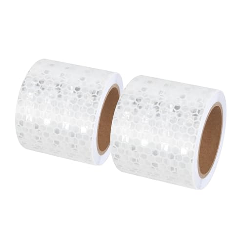 Xrkuu White Reflective Safety Tape, 2 Rolls 3M x 5CM No Residue Reflector Tape Self-Adhesive Security Marking Tape Safety Warning for Trucks Bikes Baby Strollers Helmets