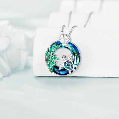 Beach Charm Necklace for Women Sterling Silver Crystal Sea Turtle Shell Starfish Conch Dolphin Seahorse Pendant Necklace for Summer Ocean Jewelry4