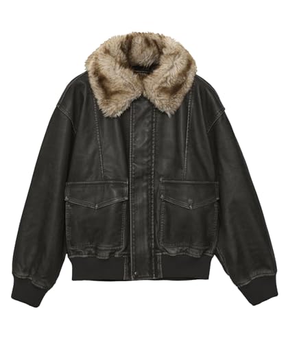 [�G�b�N�X�K�[��] �G���{�X���S�p�b�`�f�B�X�g���X�h�t�F�C�N���U�[�W���P�b�g EMBOSSED LOGO PATCH DISTRESSED FAUX LEATHER JACKET 105254021003 BLACK M