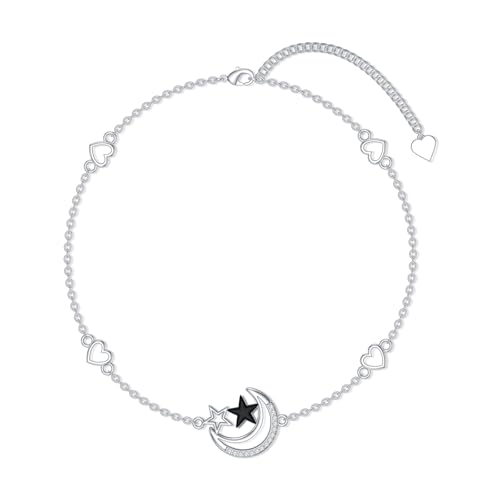 Image of 925 Sterling Silver Anklet Foot Bracelet with Crystal from Austria, Anklet Jewelry Gifts for Women 11 Inch Adjustable