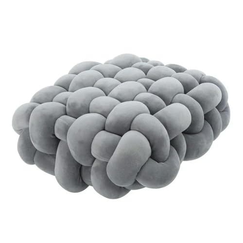 Living Room Soft Plush Knot Pillow Sofa Throw Pillow Square Woven Seat Cushion Lightgrey 30 x 33 x 12 cm
