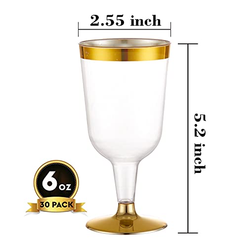 N9R 30 Pack Plastic Wine Glasses With Gold Rim, 6 Oz Plastic Wine Glasses With Stem, Disposable Wine Cups Reusable Suitable For Party Weeding Birthday #TOP1