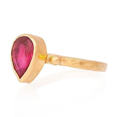 Rubin Ring, Rubin Frau Ring. Birne Rubin Ring. Gold plattiert Silber Rubin Ring. 925 Sterling Silber Rubin Ring. 24K Gold plattiert Silber Rubin Ring.