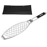 Fish Grill Basket, Stainless Steel Grill Baskets for Fish with Detachable Handle