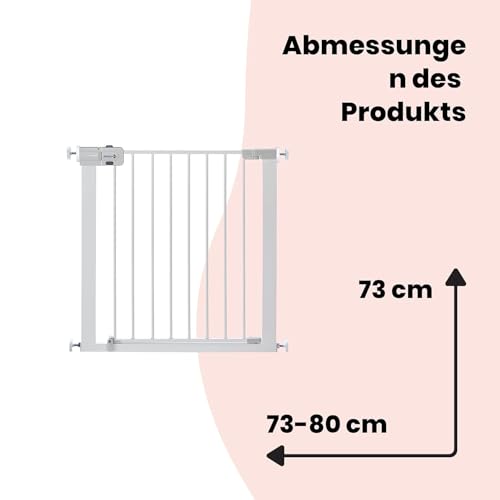 Safety 1st SecureTech Metal Gate, Treppenschutzgitter ohne Bohren, 73–80 cm (bis 136 cm erweiterbar), Leicht Schließbares Türschutzgitter, mit Einer Hand Öffnen, Kein Bohren, Zweifachsicherung, Weiß
