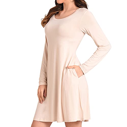 Image of Miss Lavish London Women's Long Sleeve Swing Dress with Pockets Relaxed Fit Soft Casual Dress