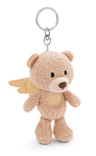 Llavero ángel de la Guarda Oso con corazón 10cm Beige - Colgante Animal de Peluche - para Colgar en la Llave, Bolso, Mochila, y Mucho más, para niños y Adultos, una excelente Idea de Regalo
