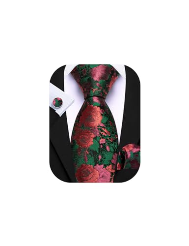 Image of Barry.Wang Flower Ties for Men Handkerchief Cufflinks Set Wedding Necktie Set Party