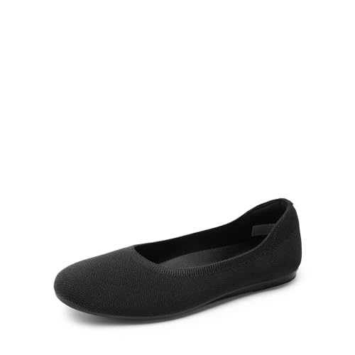DREAM PAIRS Wide Ballet Flats Shoes for Women, Width Foldable Knit Women's Flats with Arch Support, Comfortable Shoes for Women Dressy Casual Work Office 6 Black