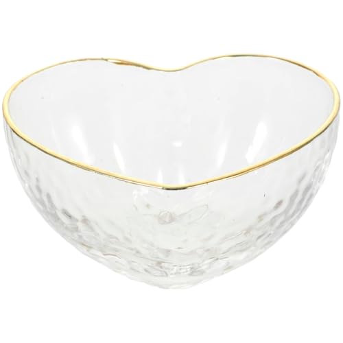 Luxshiny Glass Heart Bowl 3.54 Inch Clear Dessert Serving Bowl with Decorative Gold Rim for Salads Snacks Weddings and Everyday Use
