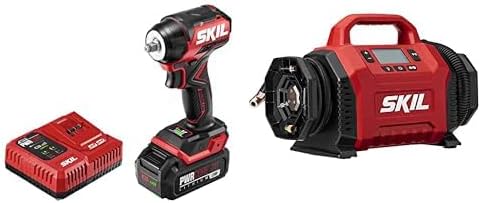 Bundle of Skil PWR CORE 20 Brushless 20V 3/8'' Compact Impact Wrench Kit - IW6739B-10 + SKIL PWR CORE 20 Dual Function Inflator, Tool Only — IF5940-00